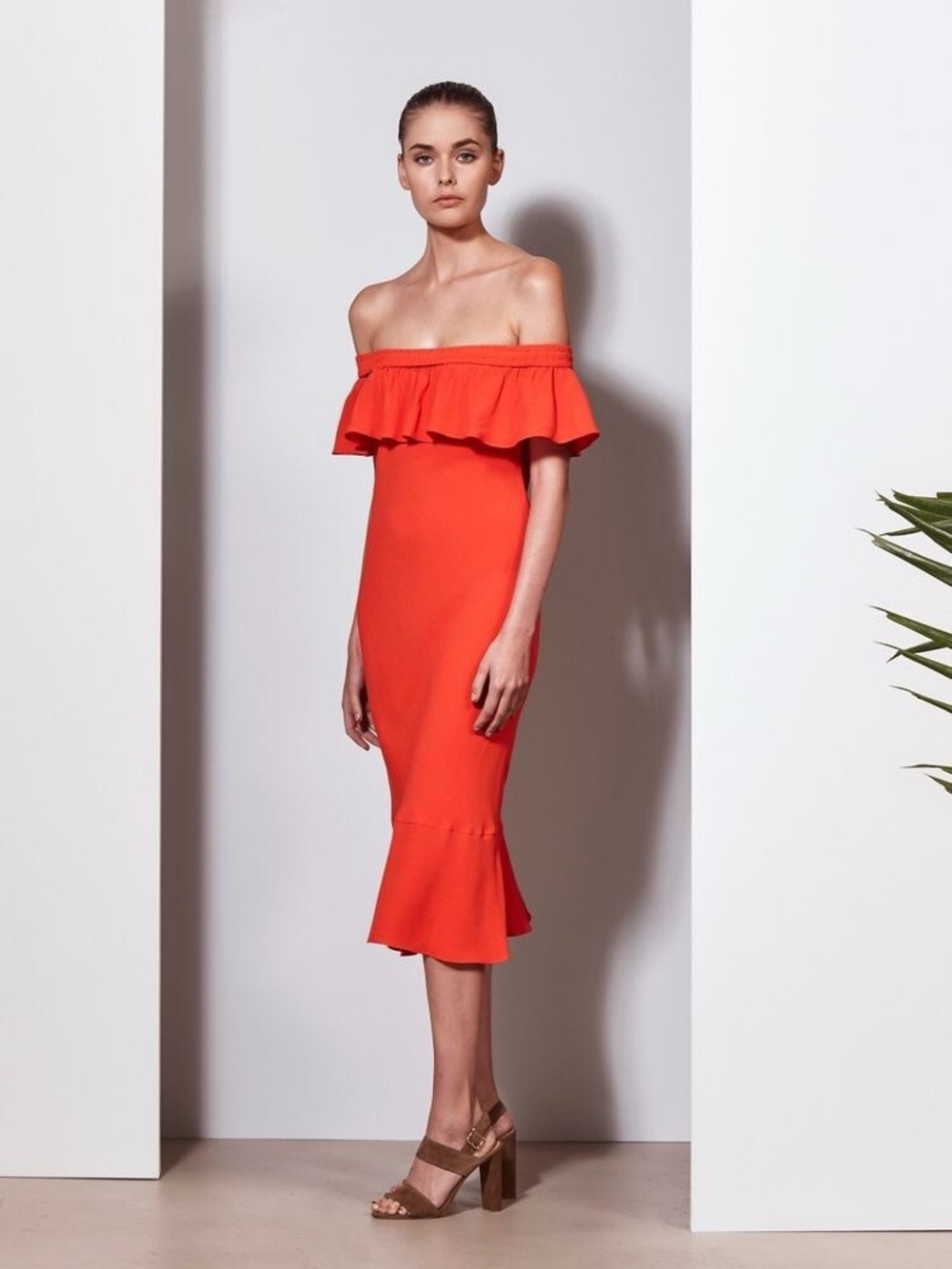 Veronica Beard Oleta Midi Dress in Bright Red Orange